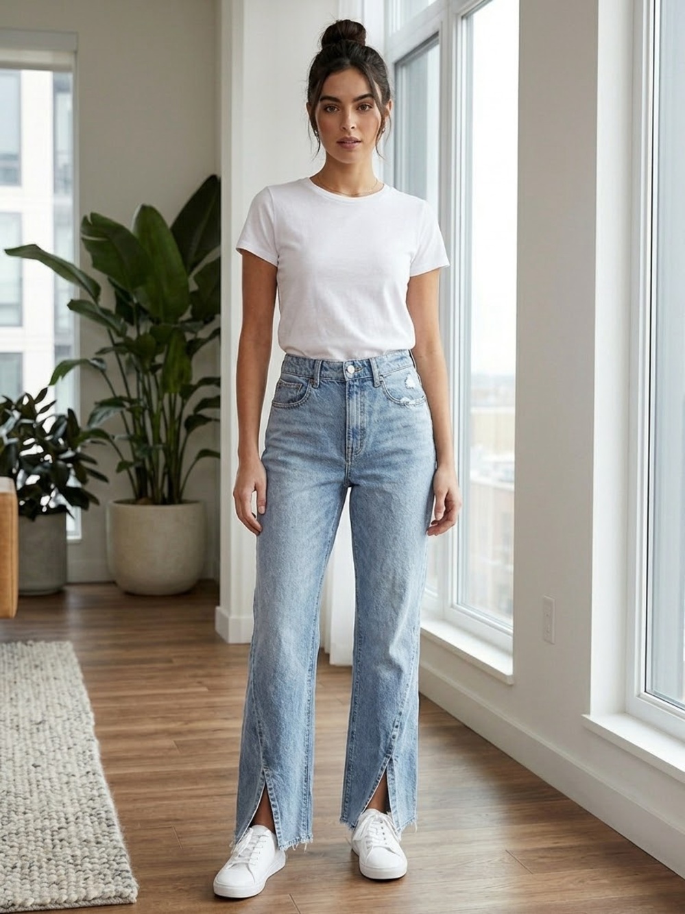 American Eagle Outfitters Light Blue High-Rise Flare Jeans with Front Slits